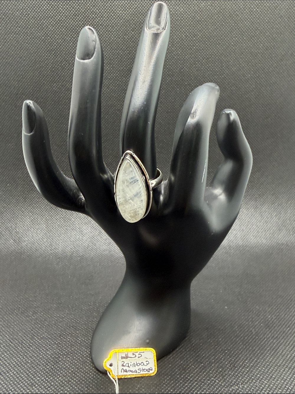 Sterling Silver Teardrop Rainbow Moonstone Ring 8.5
